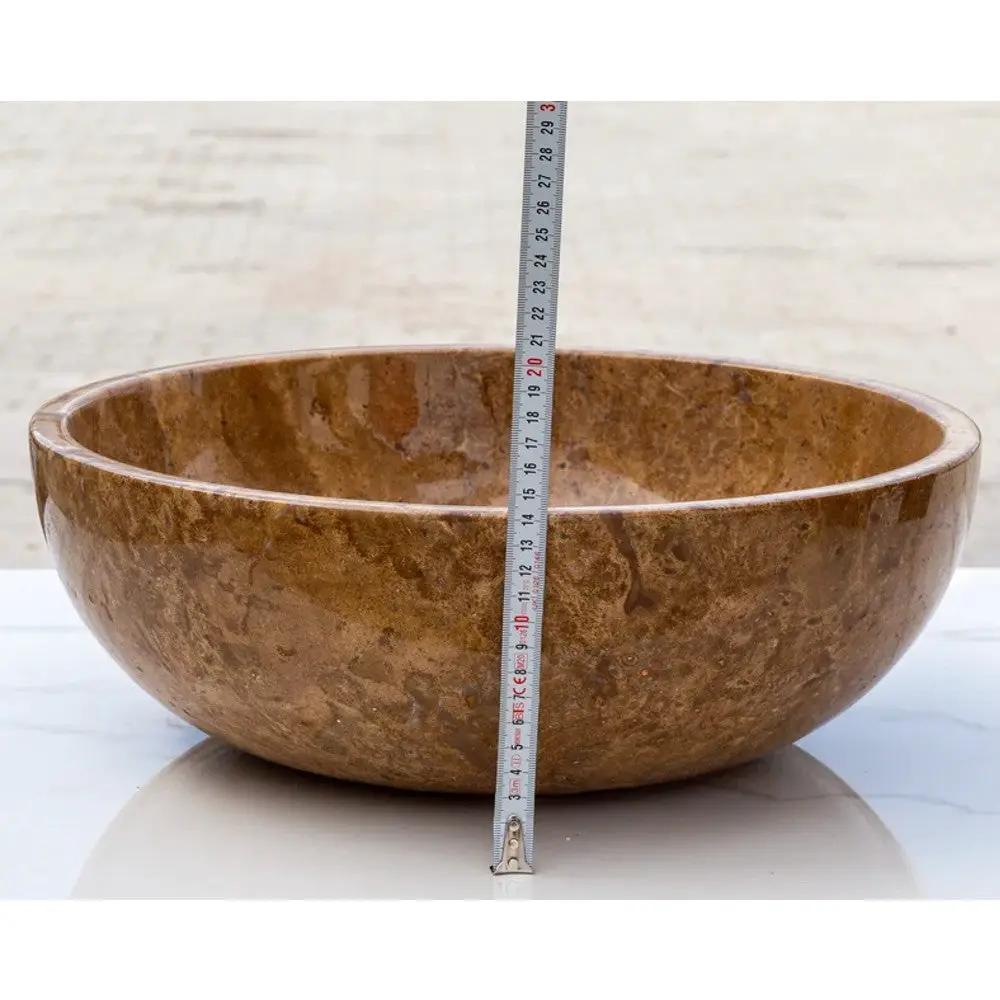 Noce Brown Travertine Undermount Circular Vessel Sink 16x6 Inch Polished and Filled by GobekDesign