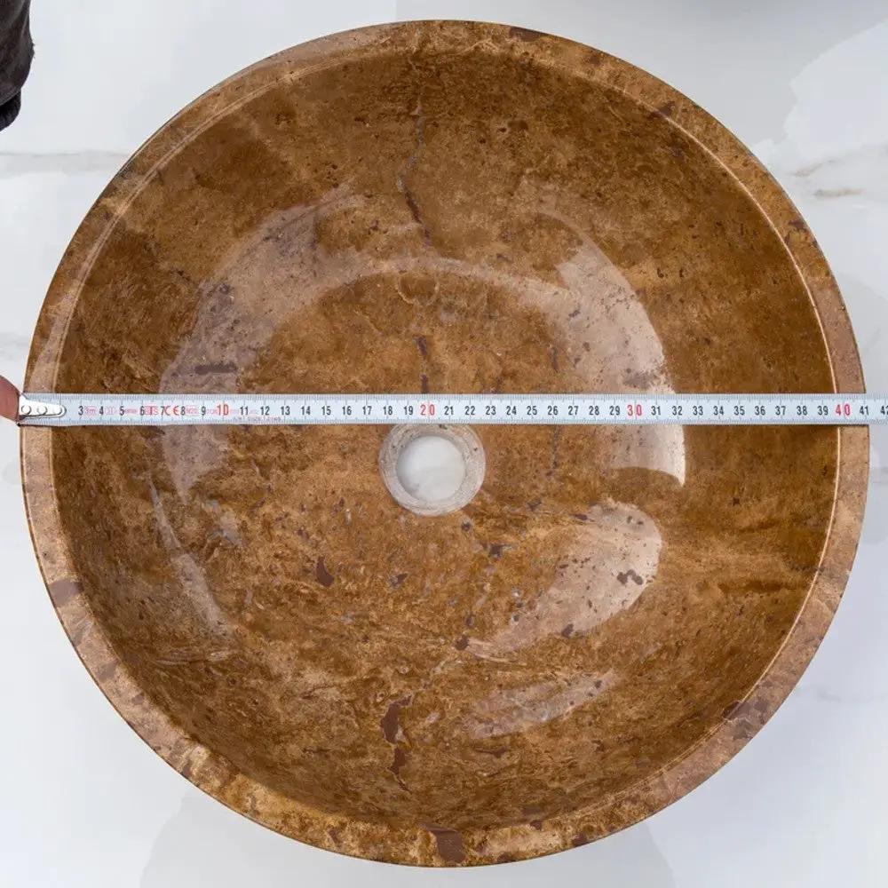 Noce Brown Travertine Undermount Circular Vessel Sink 16x6 Inch Polished and Filled by GobekDesign