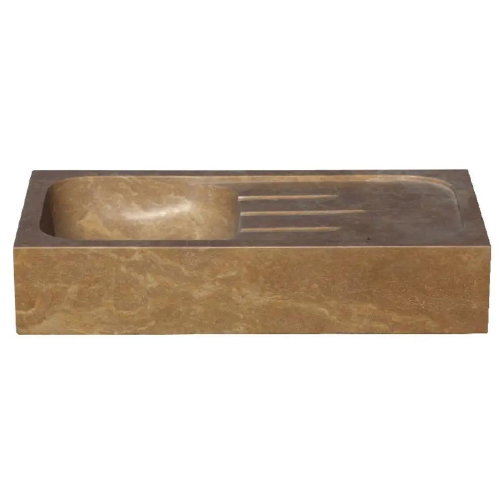 Noce Brown Travertine Farmhouse Vessel Kitchen Sink - 18x36x7 by GobekDesign