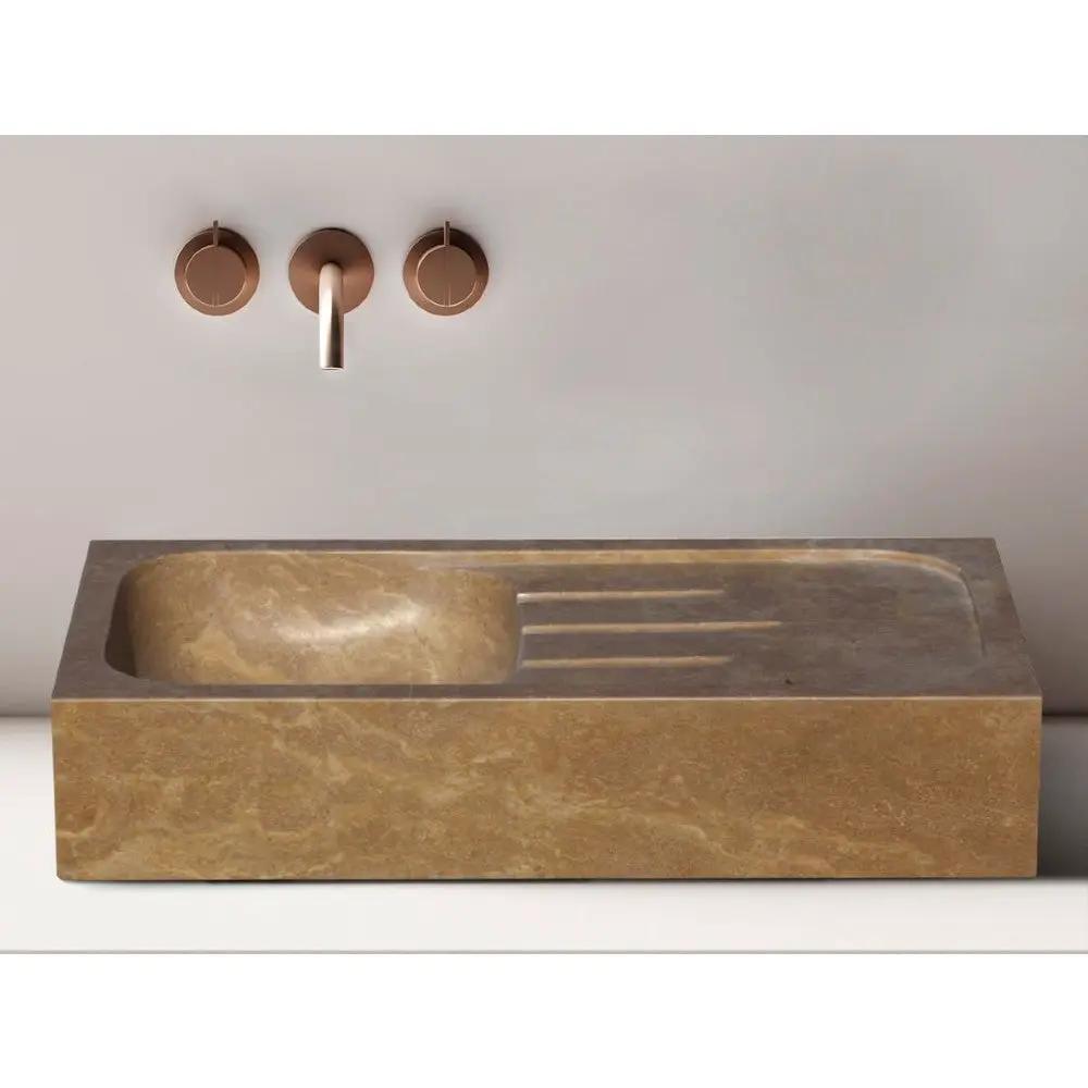 Noce Brown Travertine Farmhouse Vessel Kitchen Sink - 18x36x7 by GobekDesign