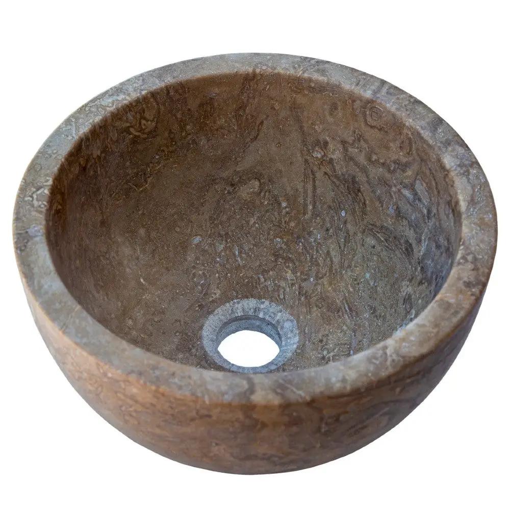 Noce Brown Travertine Natural Stone Round Above Vanity Bathroom Sink 12.5 Diameter 6 Height by GobekDesign
