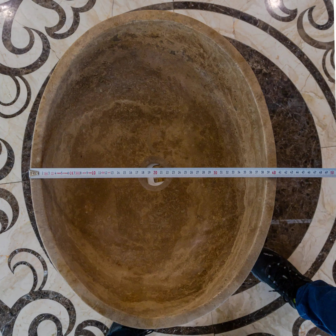 Turkish Travertine Natural Stone Oval Vessel Sink Noce Brown Handcrafted 16x21 Inch by GobekDesign