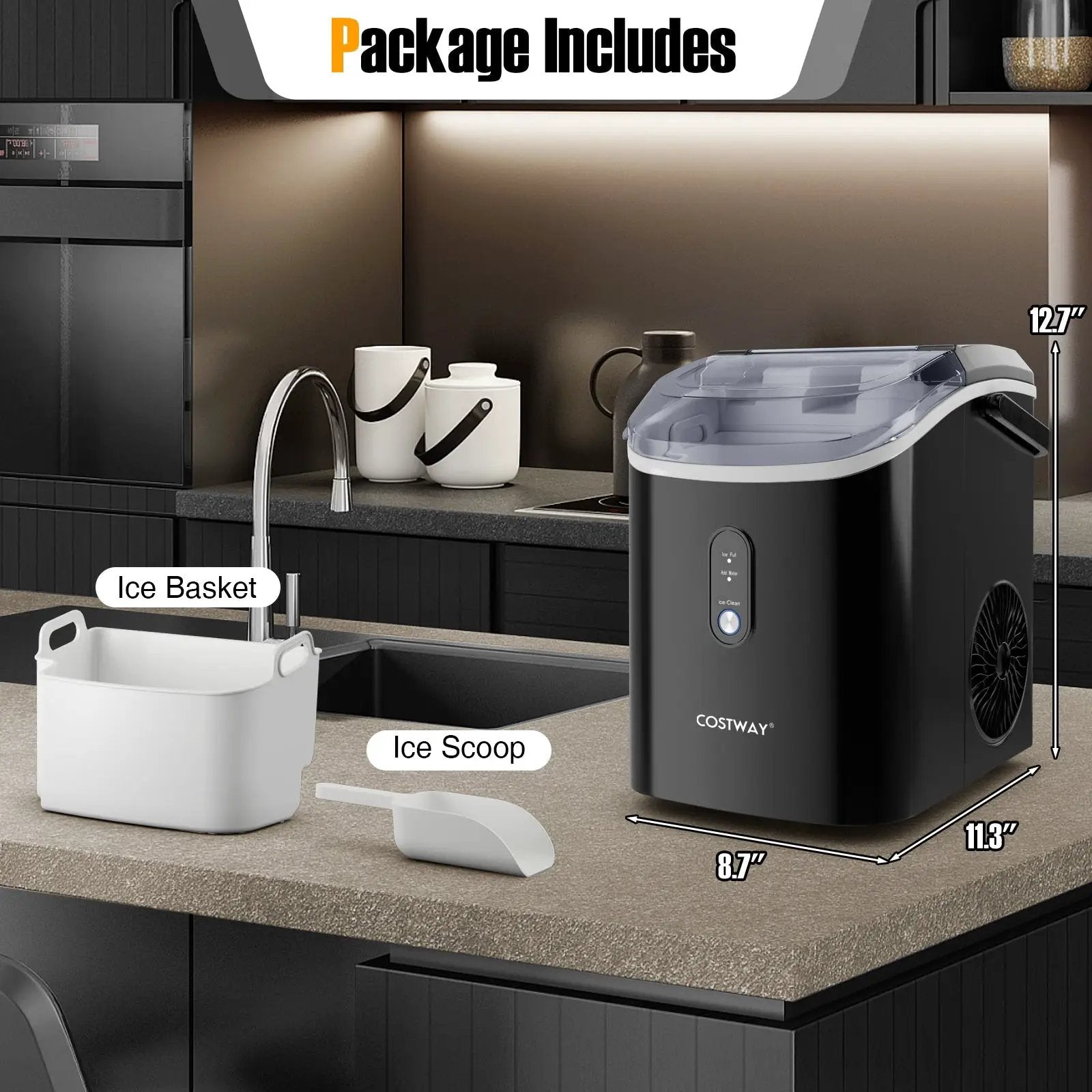 Nugget Countertop Ice Maker with Soft Chewable Pellet Ice-Black by DirectDeals