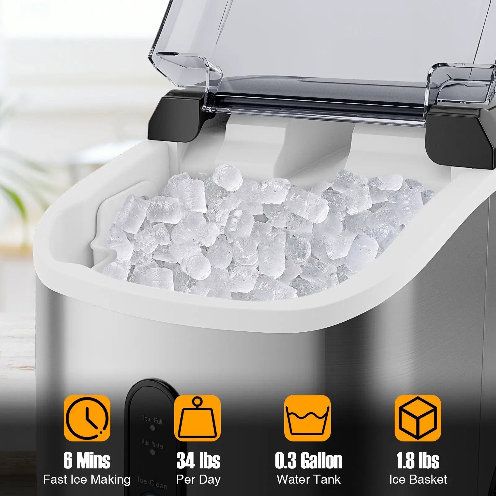 Nugget Countertop Ice Maker with Soft Chewable Pellet Ice-Silver by DirectDeals
