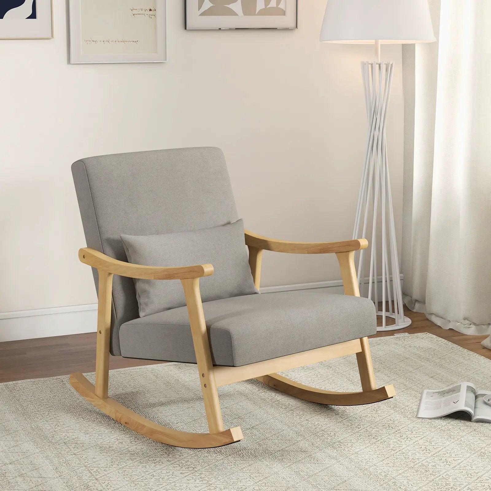 Nursery Rocking Accent Chair with Rubber Wood Armrests-Natural by DirectDeals