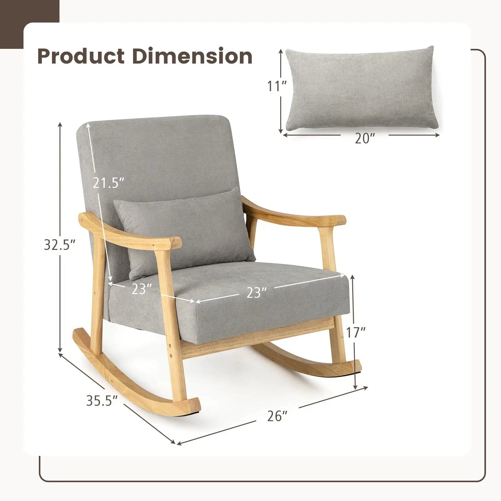 Nursery Rocking Accent Chair with Rubber Wood Armrests-Natural by DirectDeals