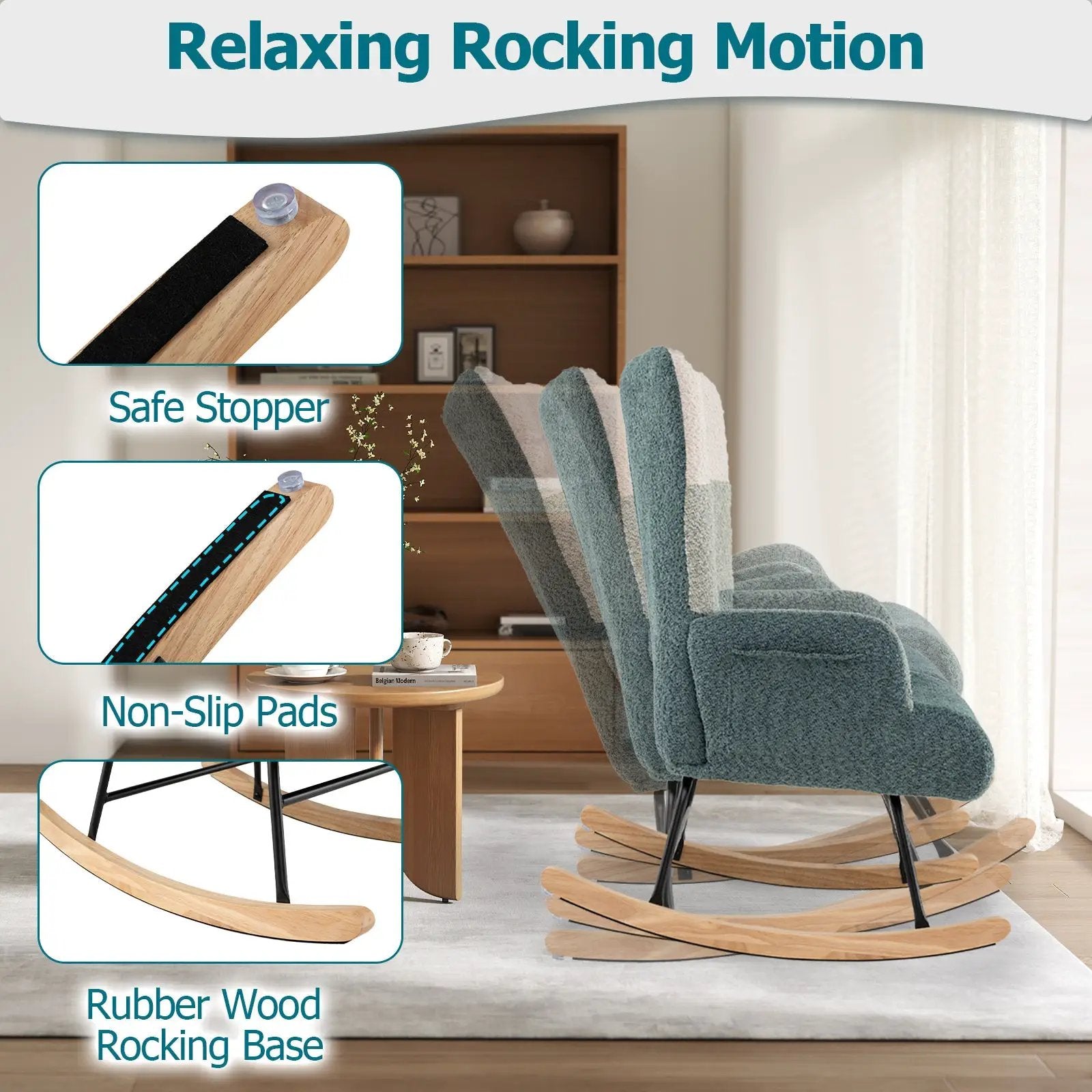 Nursery Rocking Chair with Ergonomic Armrests and High Backrest by DirectDeals