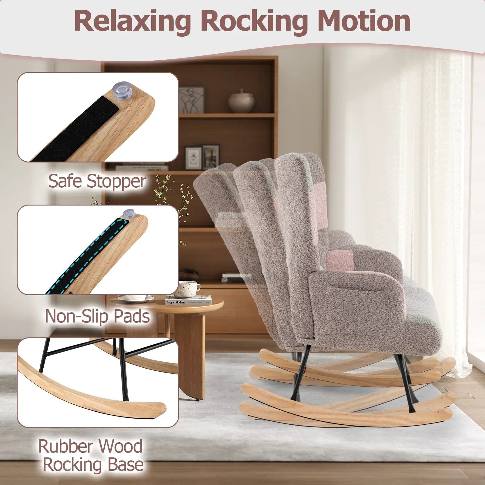 Nursery Rocking Chair with Ergonomic Armrests and High Backrest for Living Room by DirectDeals