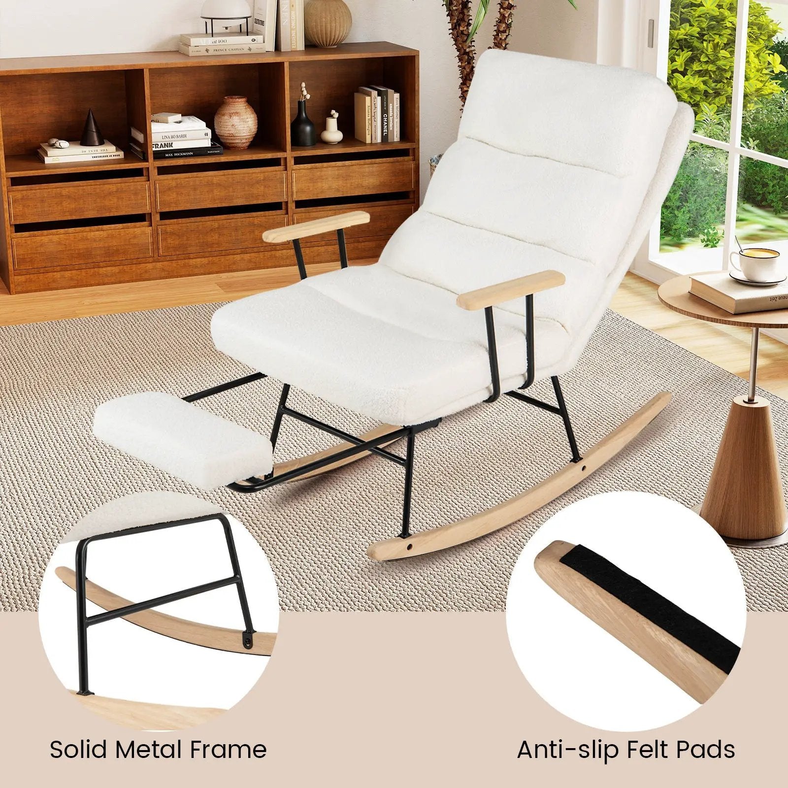 Nursery Rocking Chair Teddy Velvet Upholstered Rocking Chair-White by DirectDeals