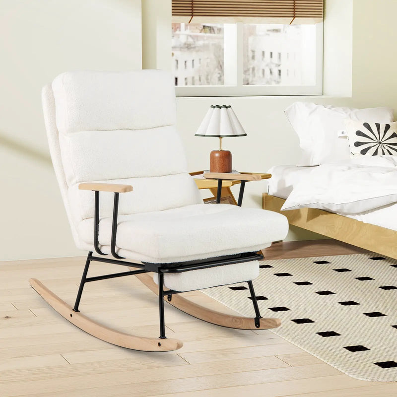 Nursery Rocking Chair Teddy Velvet Upholstered Rocking Chair-White by DirectDeals