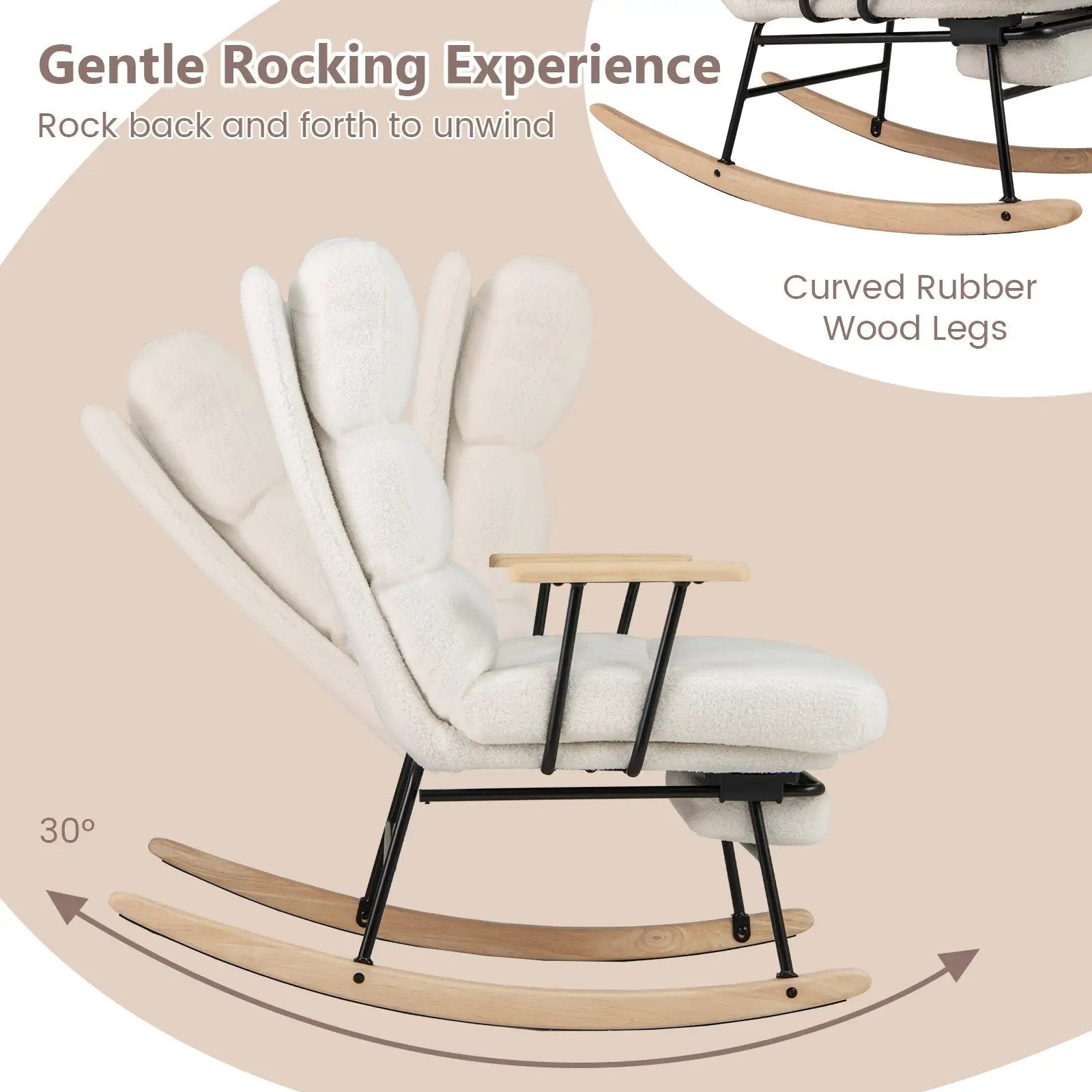 Nursery Rocking Chair Teddy Velvet Upholstered Rocking Chair-White by DirectDeals