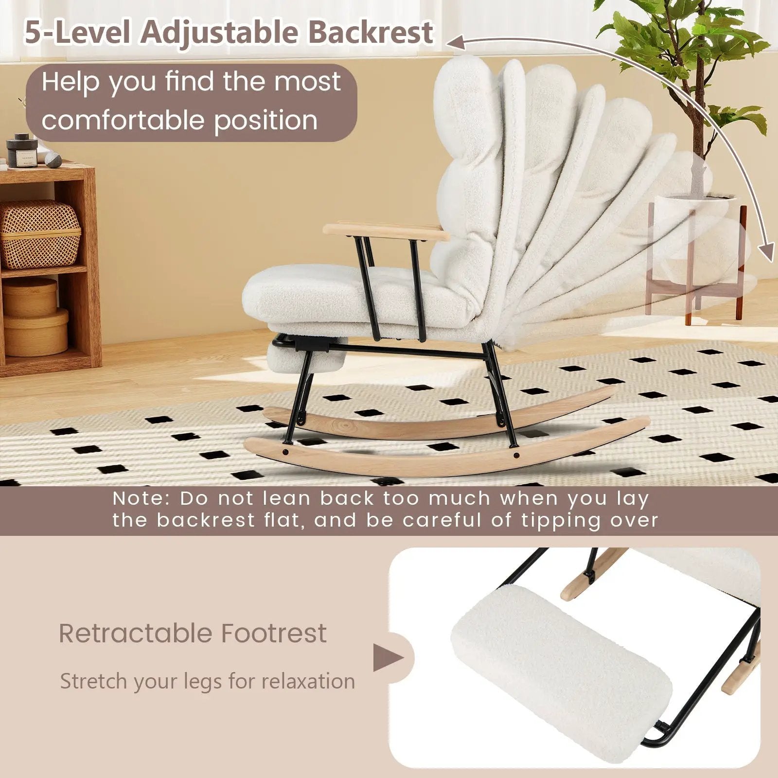 Nursery Rocking Chair Teddy Velvet Upholstered Rocking Chair-White by DirectDeals