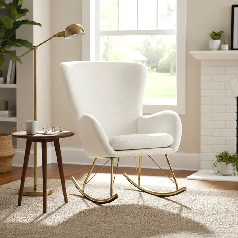 Nursery Rocking Chair with Curved Backrest and Armrests-White by DirectDeals