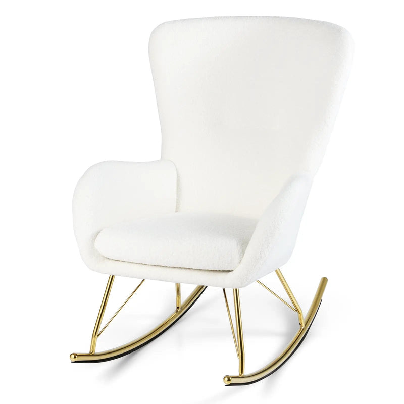 Nursery Rocking Chair with Curved Backrest and Armrests-White by DirectDeals