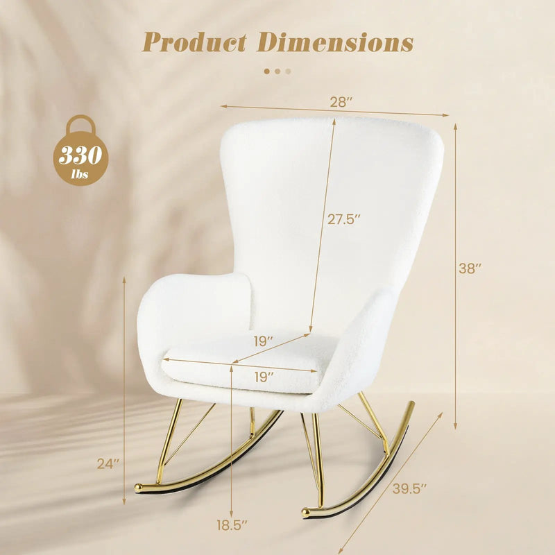 Nursery Rocking Chair with Curved Backrest and Armrests-White by DirectDeals