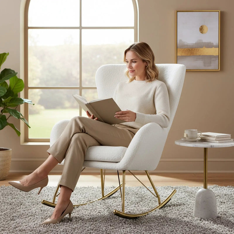 Nursery Rocking Chair with Curved Backrest and Armrests-White by DirectDeals