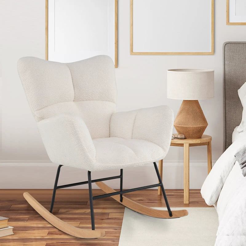Nursery Rocking Chair with Comfy Backrest and Armrest-Beige by DirectDeals