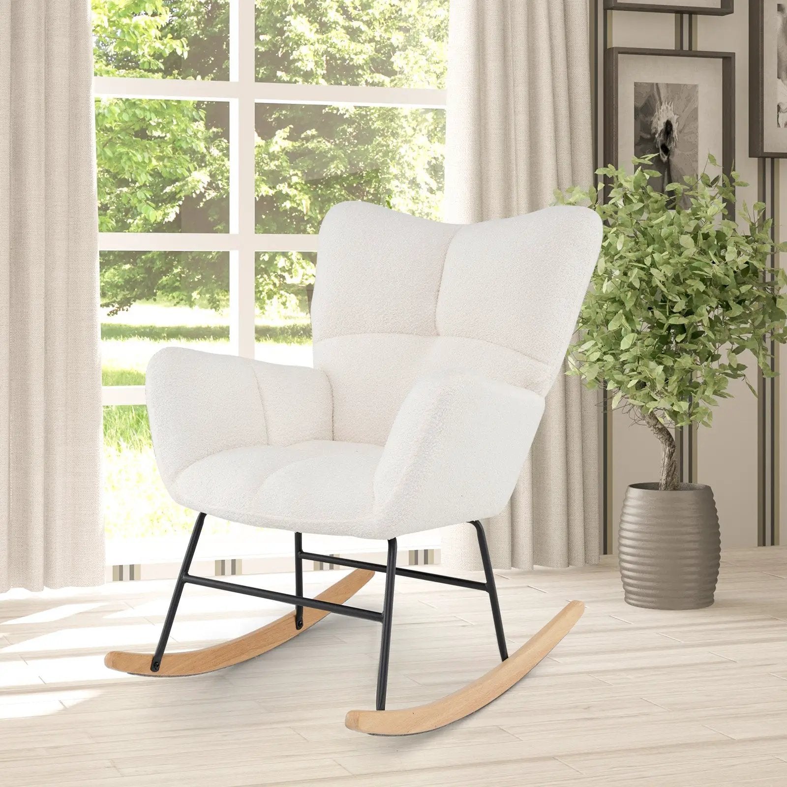 Nursery Rocking Chair with Comfy Backrest and Armrest-Beige by DirectDeals