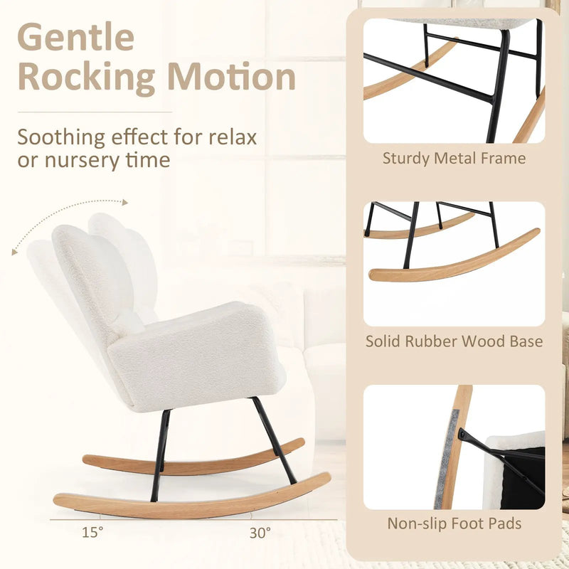 Nursery Rocking Chair with Comfy Backrest and Armrest-Beige by DirectDeals