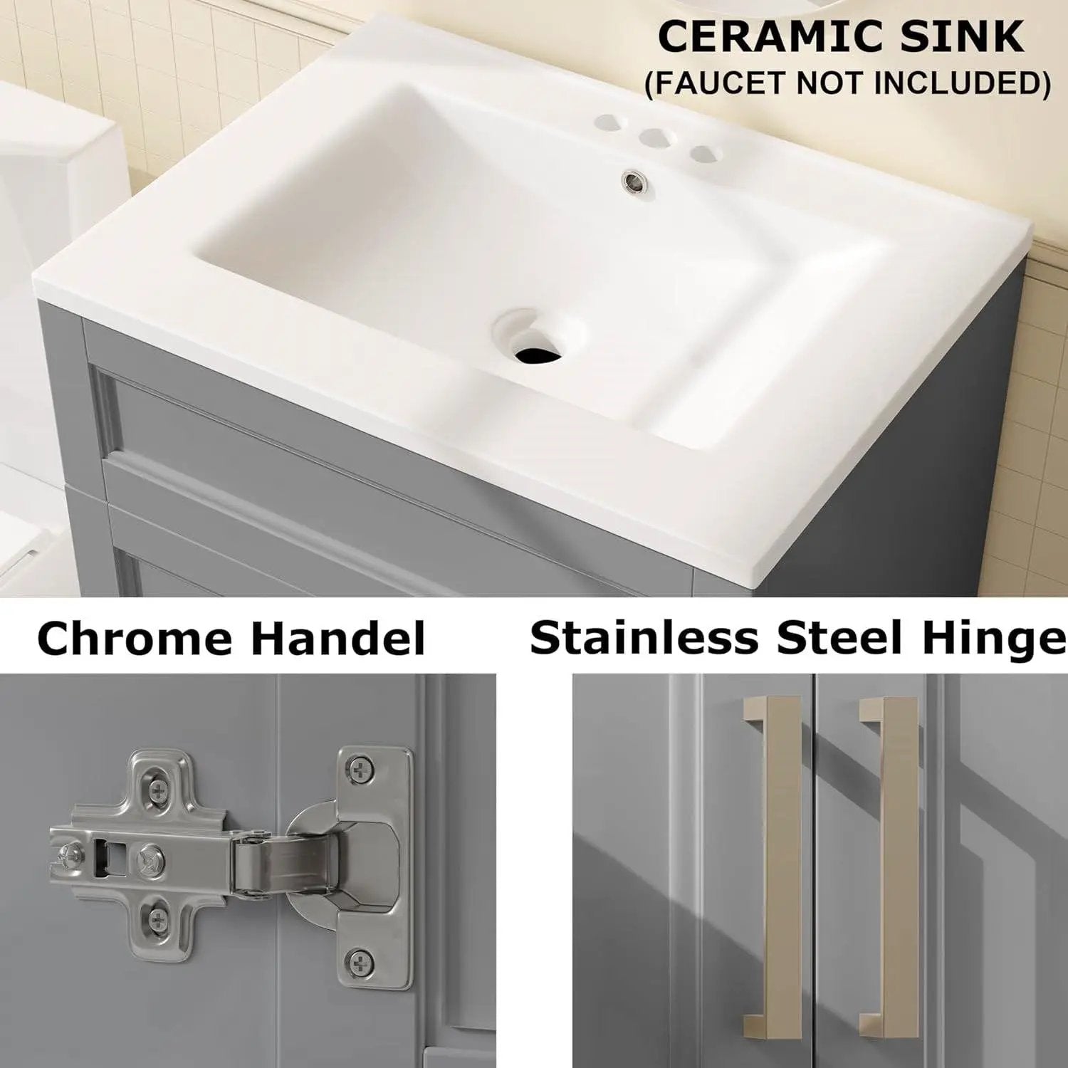 Modern Gray Wood Finish Bathroom Vanity with White Ceramic Sink by HomePacific