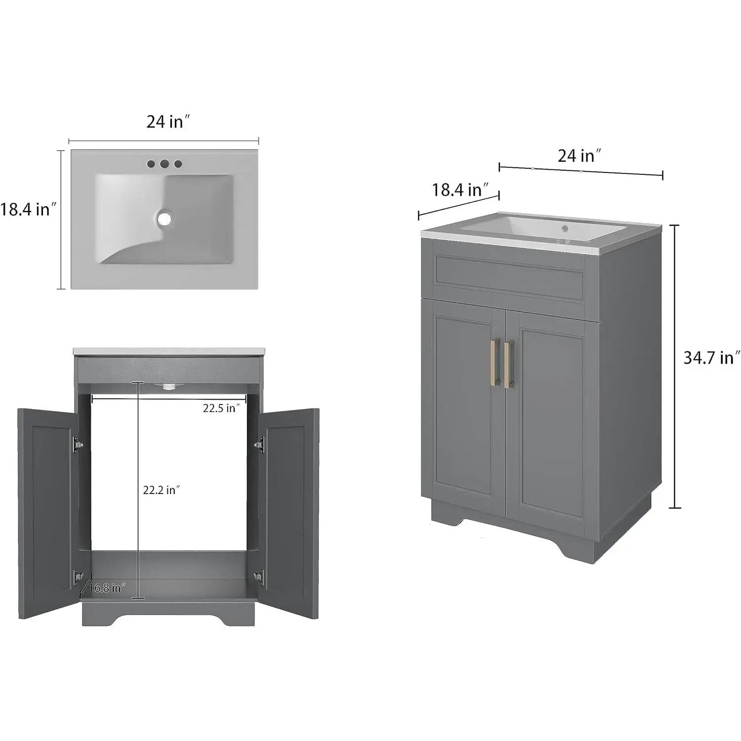 Modern Gray Wood Finish Bathroom Vanity with White Ceramic Sink by HomePacific