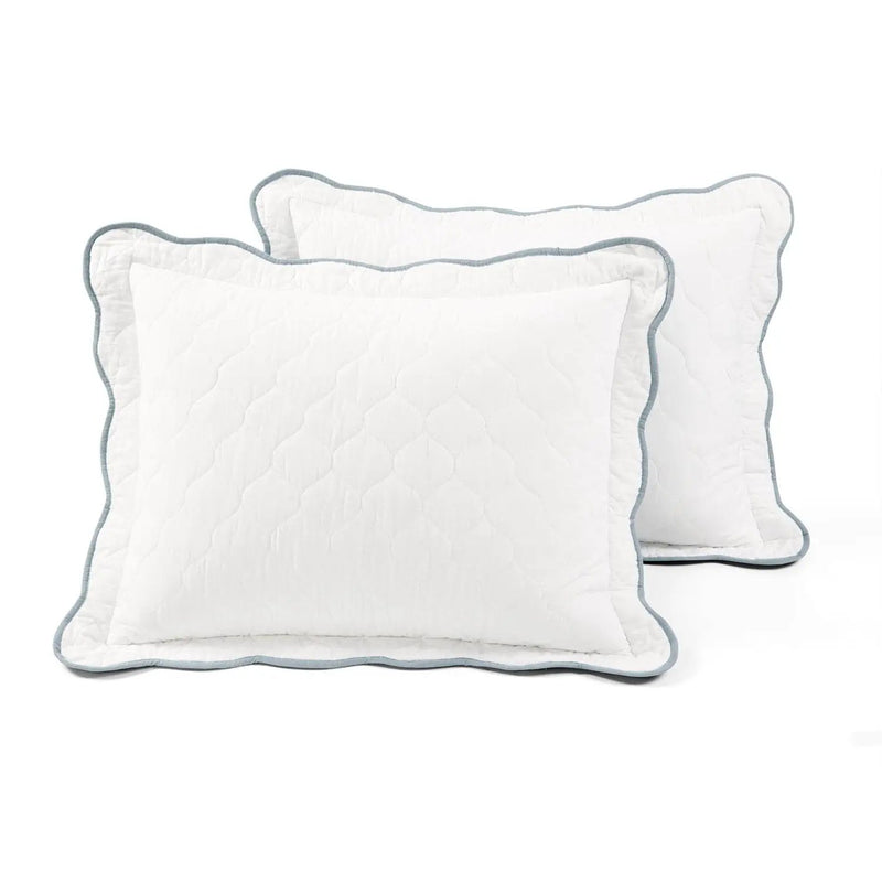 Full/Queen White Blue Scalloped Edge Reversible Thin Light Quilt Set by HomePacific