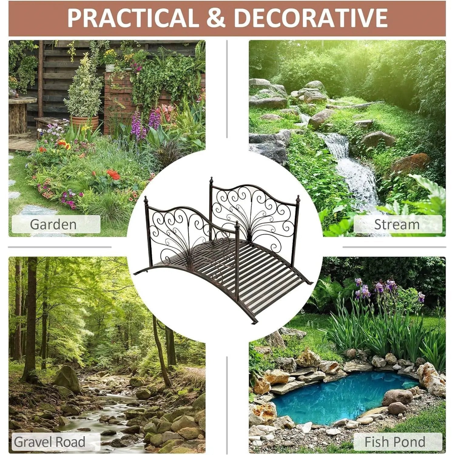 Outdoor 4-ft Heavy Duty Metal Garden Bridge in Black Bronze Finish by HomePacific