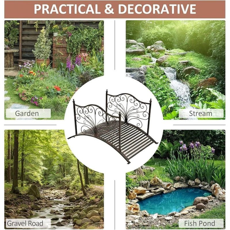 Outdoor 4-ft Heavy Duty Metal Garden Bridge in Black Bronze Finish by HomePacific