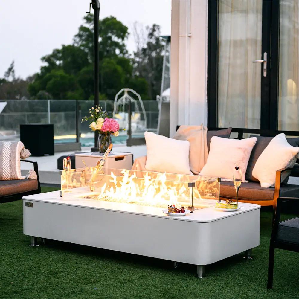 Athens Outdoor Bianco White Fire Pit Table - Select Fuel Type by EnvelorHome