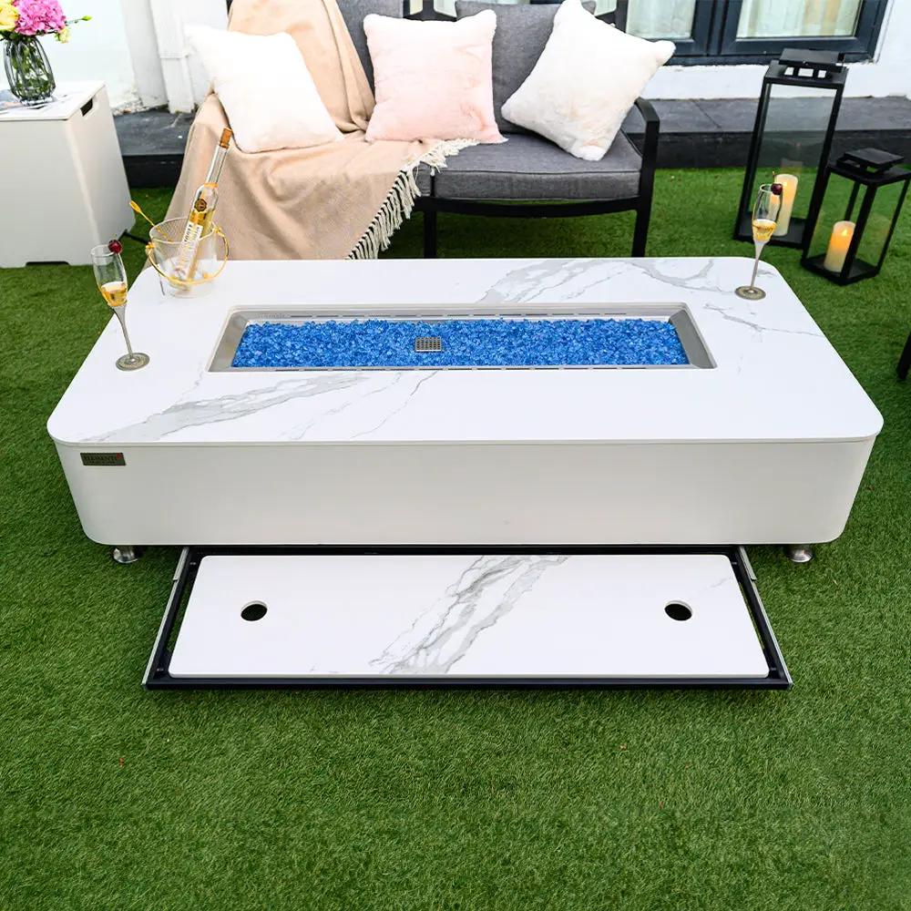 Athens Outdoor Bianco White Fire Pit Table - Select Fuel Type by EnvelorHome