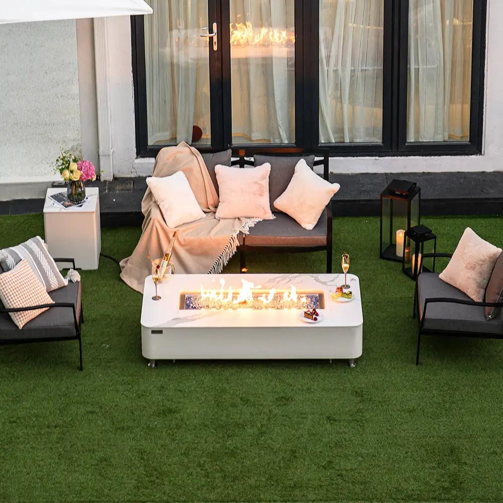Athens Outdoor Bianco White Fire Pit Table - Select Fuel Type by EnvelorHome