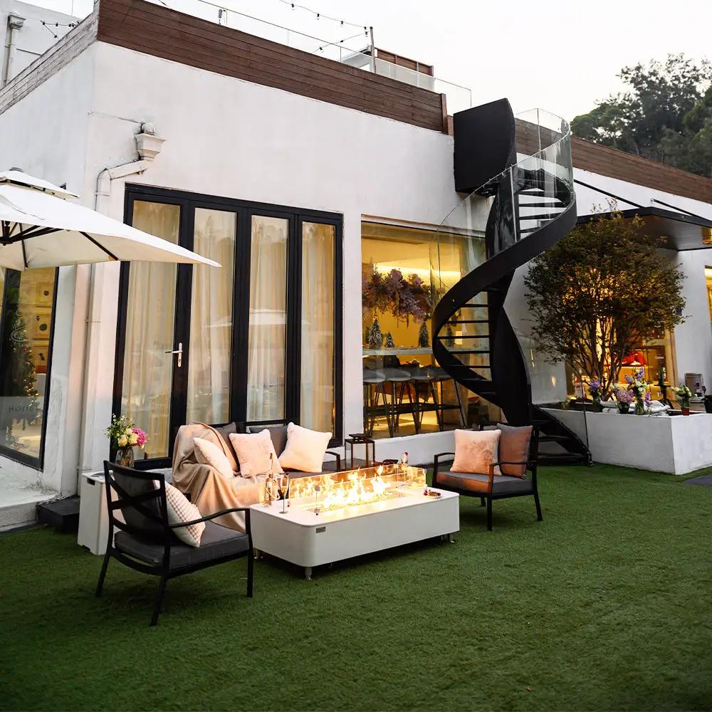 Athens Outdoor Bianco White Fire Pit Table - Select Fuel Type by EnvelorHome