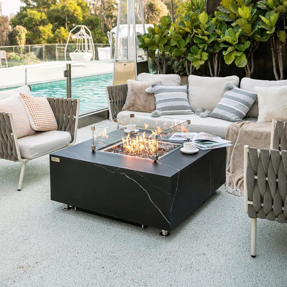 Sofia Outdoor Bulgaria Black Fire Pit Table - Select Fuel Type by EnvelorHome