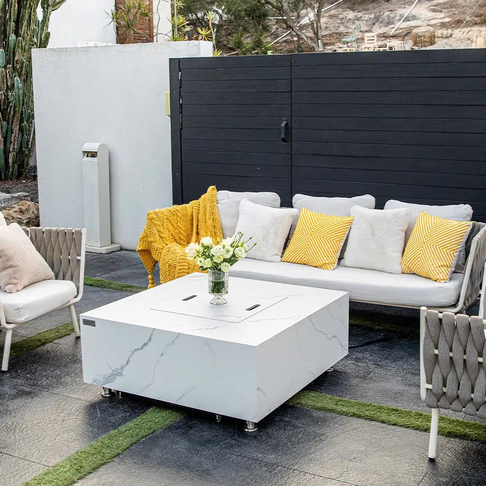 Bianco Outdoor Bianco White Fire Pit Table - Select Fuel Type by EnvelorHome