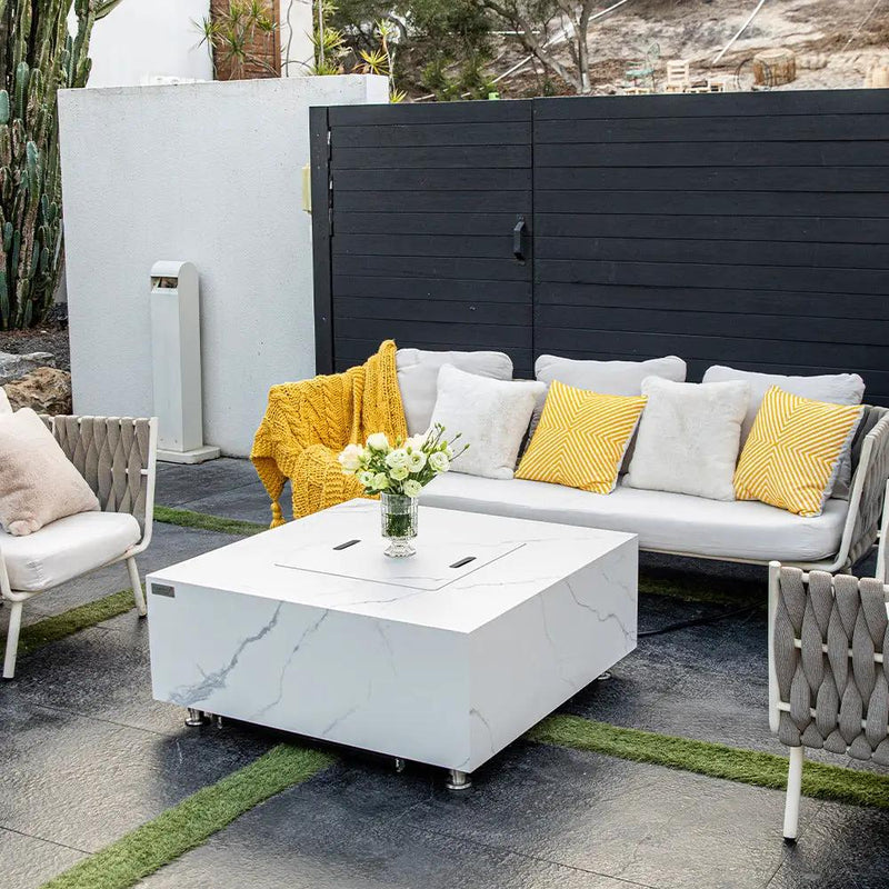 Bianco Outdoor Bianco White Fire Pit Table - Select Fuel Type by EnvelorHome