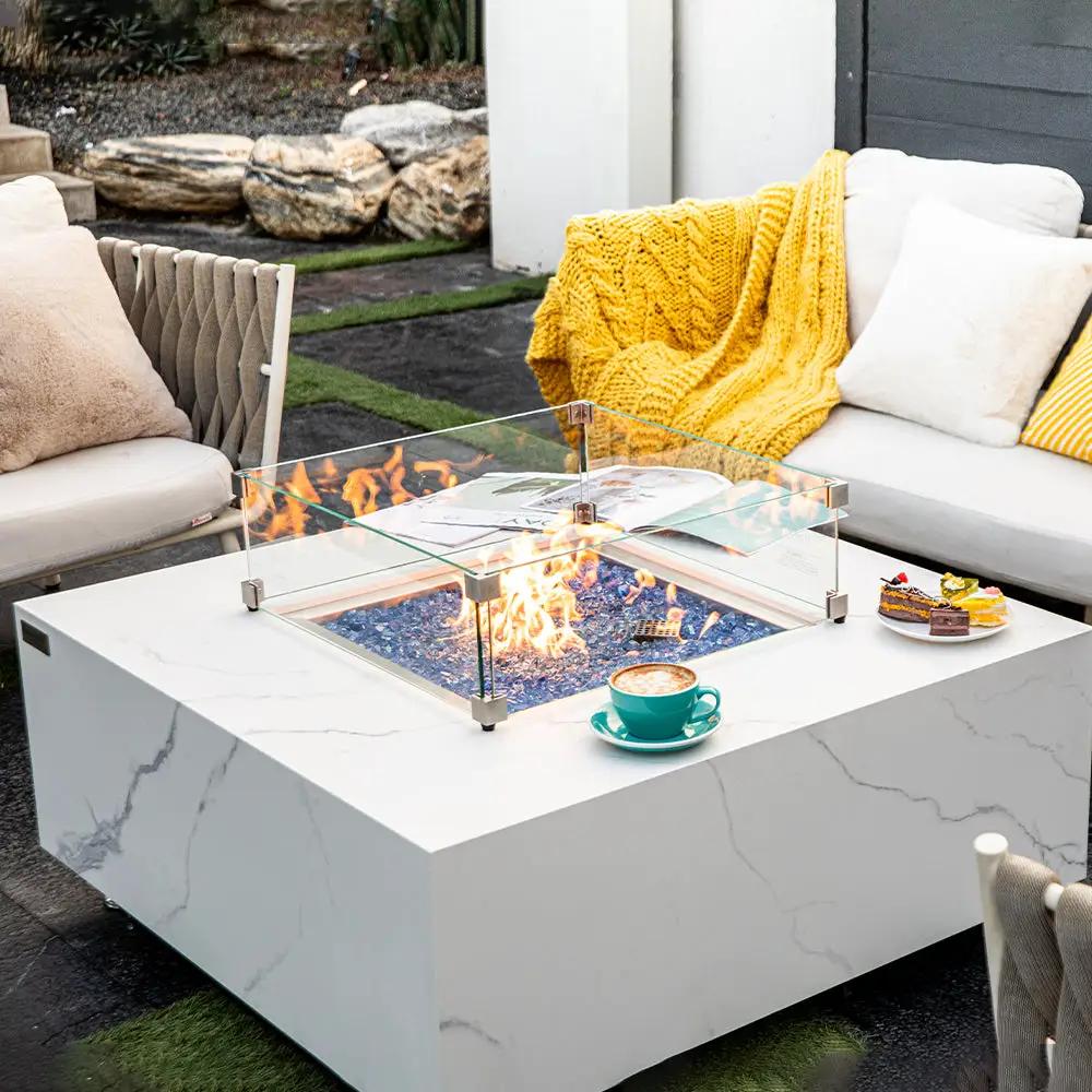 Bianco Outdoor Bianco White Fire Pit Table - Select Fuel Type by EnvelorHome