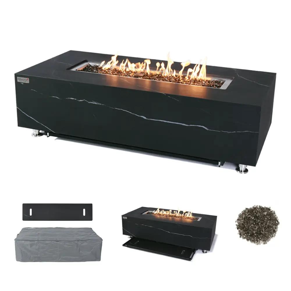 Varna Outdoor Bulgaria Black Fire Pit Table - Select Fuel Type by EnvelorHome
