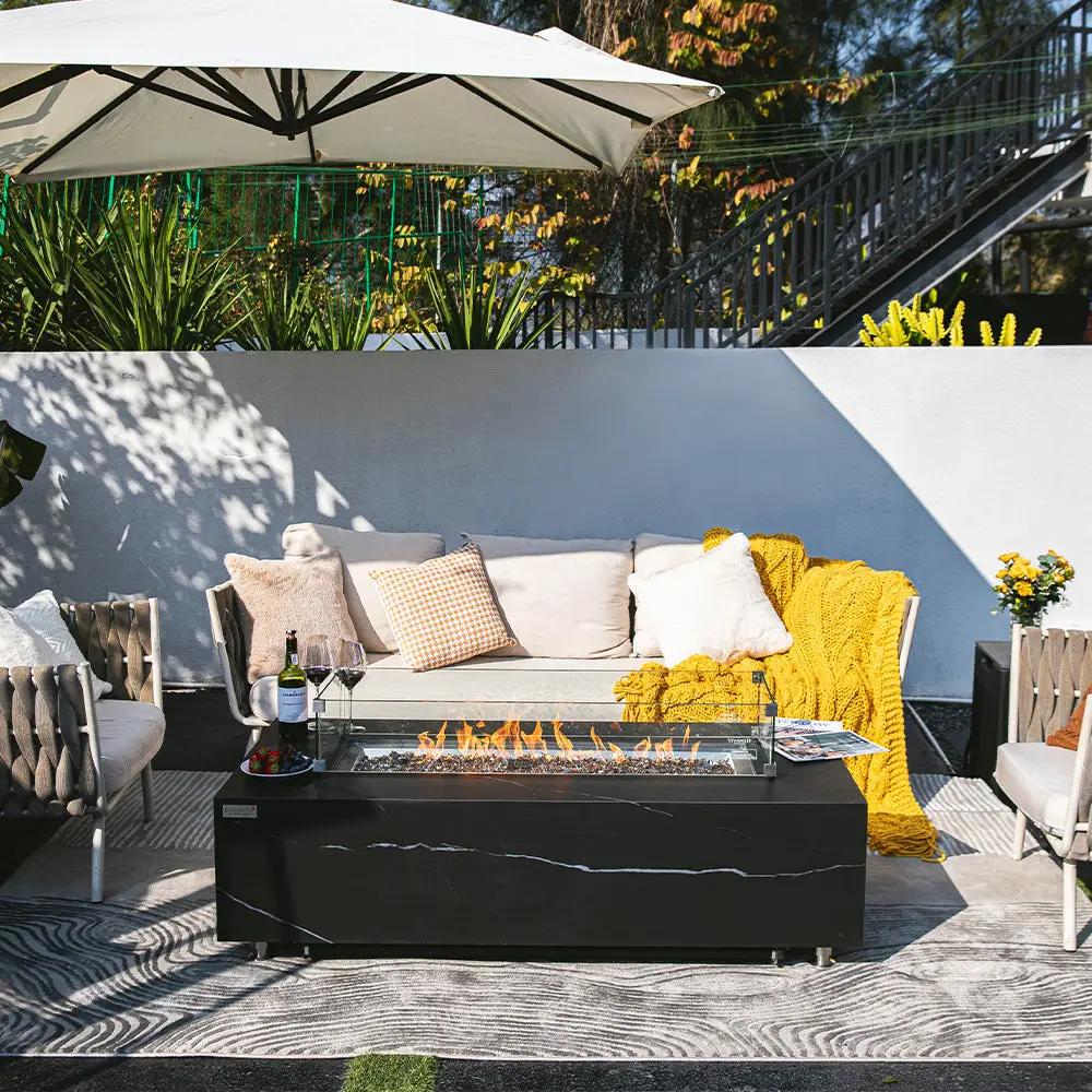 Varna Outdoor Bulgaria Black Fire Pit Table - Select Fuel Type by EnvelorHome