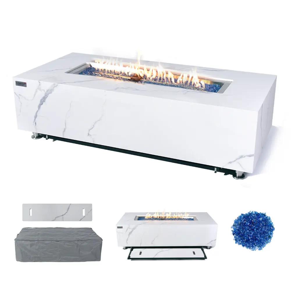 Carrara Outdoor Bianco White Fire Pit Table - Select Fuel Type by EnvelorHome