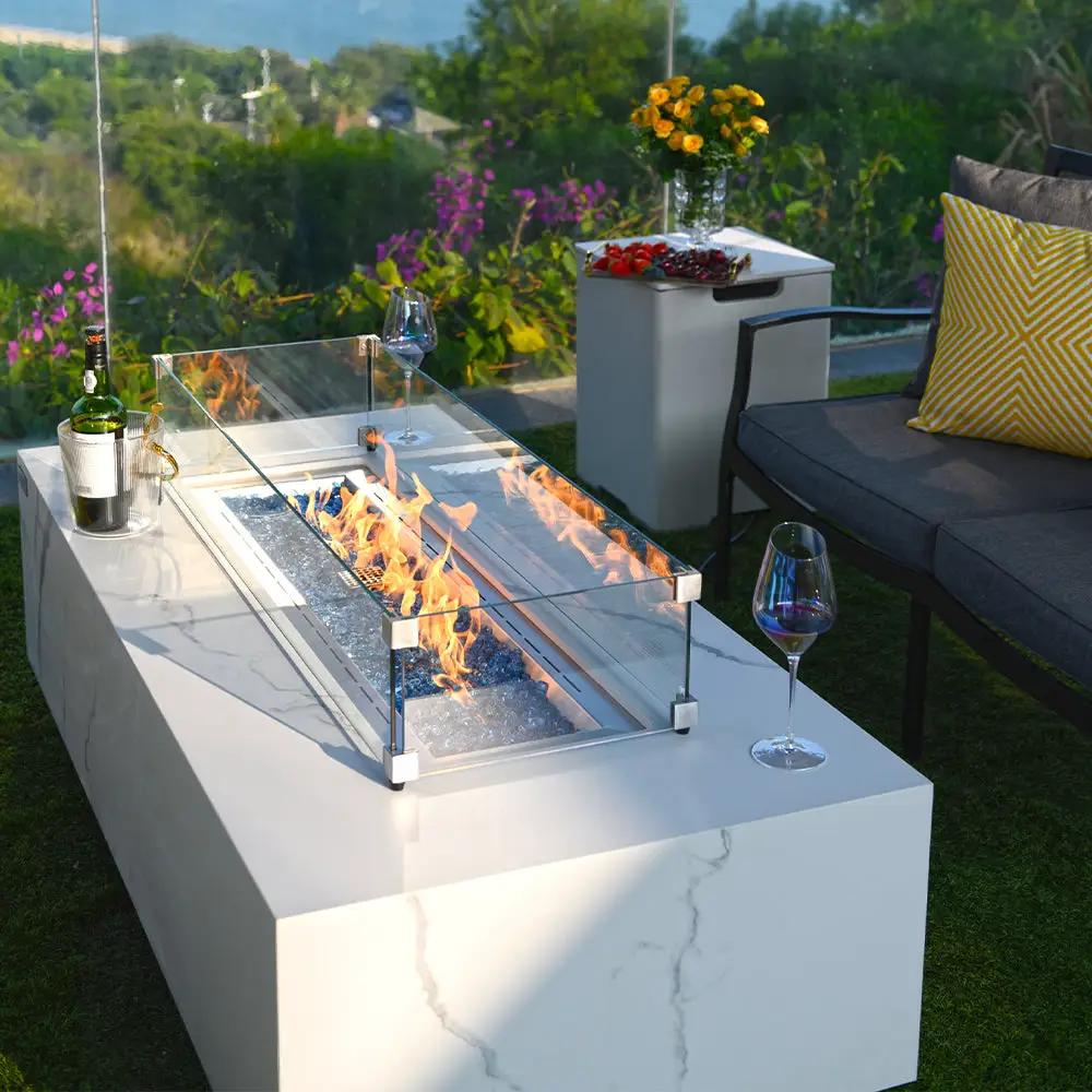 Carrara Outdoor Bianco White Fire Pit Table - Select Fuel Type by EnvelorHome