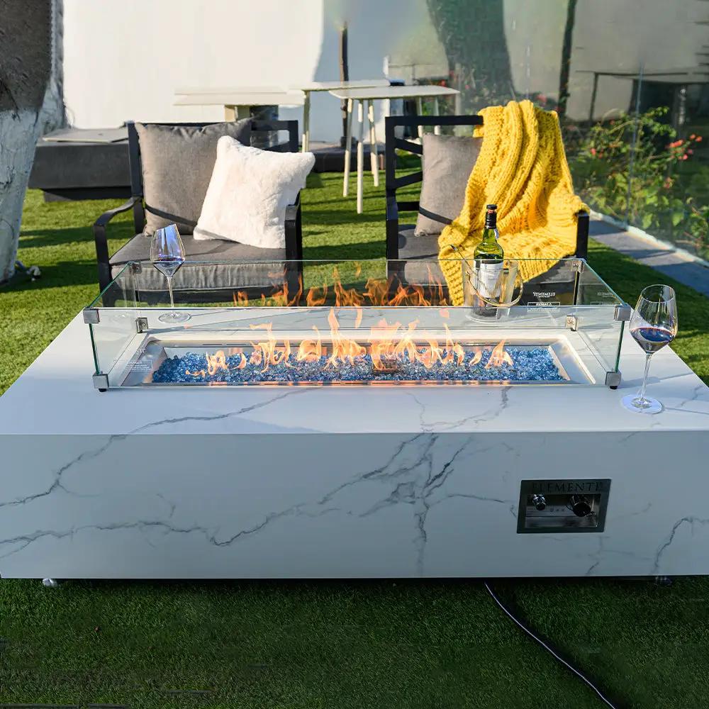 Carrara Outdoor Bianco White Fire Pit Table - Select Fuel Type by EnvelorHome