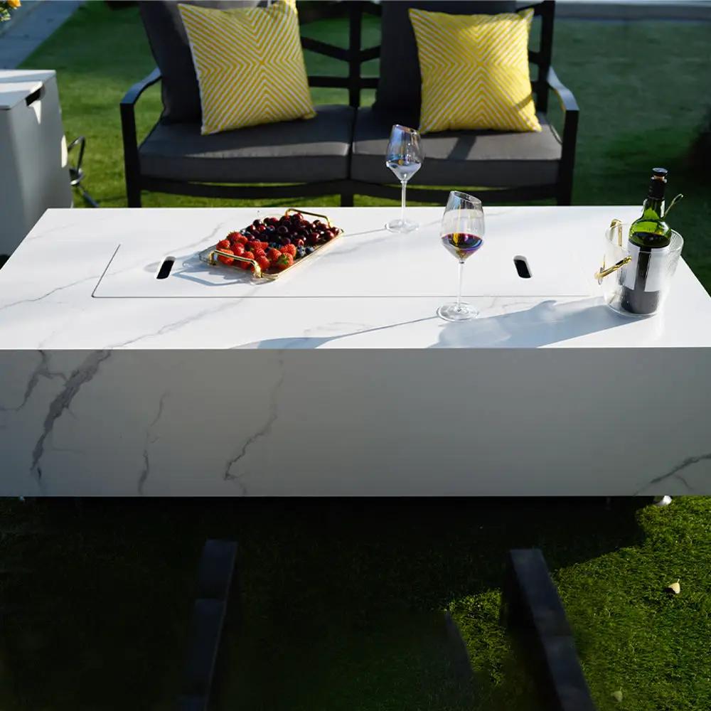 Carrara Outdoor Bianco White Fire Pit Table - Select Fuel Type by EnvelorHome