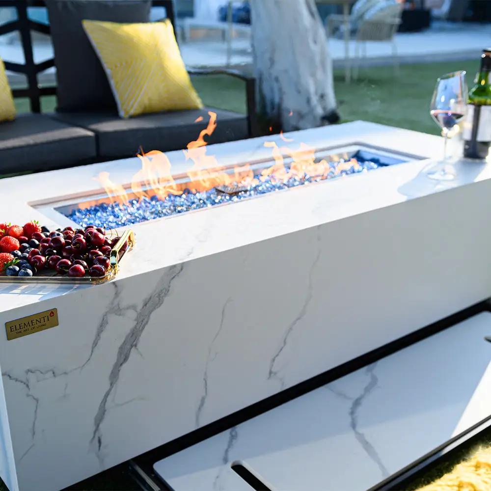 Carrara Outdoor Bianco White Fire Pit Table - Select Fuel Type by EnvelorHome