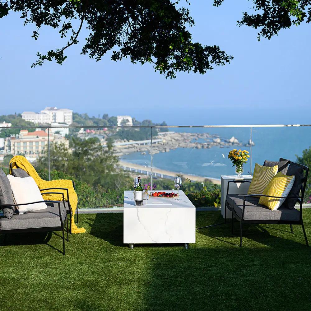 Carrara Outdoor Bianco White Fire Pit Table - Select Fuel Type by EnvelorHome