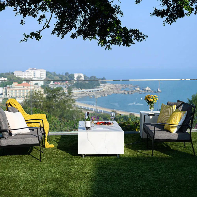 Carrara Outdoor Bianco White Fire Pit Table - Select Fuel Type by EnvelorHome