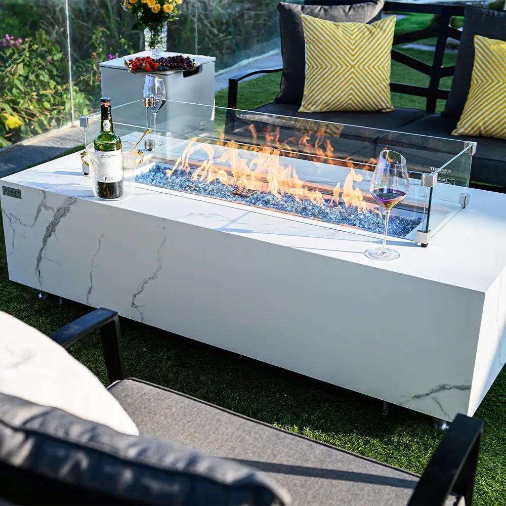 Carrara Outdoor Bianco White Fire Pit Table - Select Fuel Type by EnvelorHome