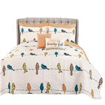 King size Orange White Blue Floral Birds On Wire 7 Piece Lightweight Quilt Set by HomePacific