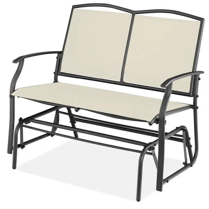2 Seat Mesh Patio Loveseat Swing Glider Rocker with Armrests in Off White by HomePacific