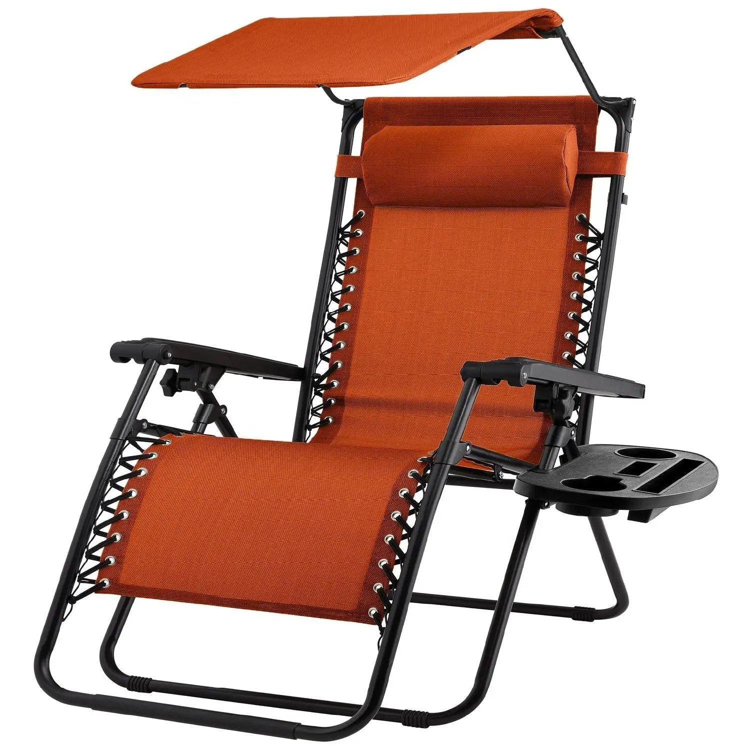 Orange Zero Gravity Folding Reclining Patio Lounge Chair with Canopy Sun Shade by HomePacific