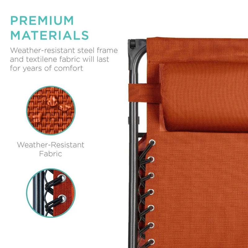 Orange Zero Gravity Folding Reclining Patio Lounge Chair with Canopy Sun Shade by HomePacific